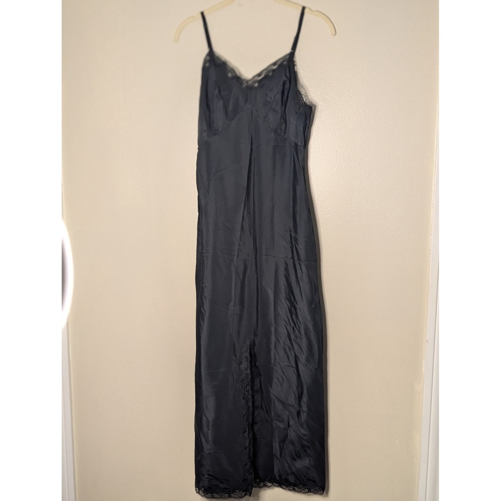 Vintage Wonder Maid Black Lace Trim Full Slip Dress Slit Style 2508‎ Size 32